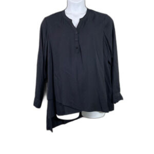 Soft Surroundings Tunic Top Women 1X Black Asymmetric Hem V-Neck roll tab solid